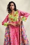 Gulabo by Abu Sandeep_Pink Chanderi Digital Printed Diamond V Neck Kurta  _at_Aza_Fashions