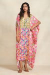 Buy_Gulabo by Abu Sandeep_Pink Modal Satin Digital Printed Diamond V Neck Animal Kaftan  _at_Aza_Fashions