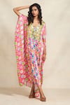 Buy_Gulabo by Abu Sandeep_Pink Modal Satin Digital Printed Diamond V Neck Animal Kaftan  _Online_at_Aza_Fashions