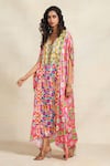 Shop_Gulabo by Abu Sandeep_Pink Modal Satin Digital Printed Diamond V Neck Animal Kaftan  _Online_at_Aza_Fashions