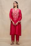 Buy_Gulabo by Abu Sandeep_Pink 100% Pure Chanderi Silk Embellished Gota Embroidered A-line Kurta  _at_Aza_Fashions