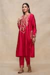 Gulabo by Abu Sandeep_Pink 100% Pure Chanderi Silk Embellished Gota Embroidered A-line Kurta  _Online_at_Aza_Fashions