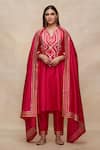 Shop_Gulabo by Abu Sandeep_Pink 100% Pure Chanderi Silk Embellished Gota Embroidered A-line Kurta  _Online_at_Aza_Fashions