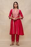 Buy_Gulabo by Abu Sandeep_Pink 100% Pure Chanderi Silk Embroidered Gota Notched Gathered Kurta  _at_Aza_Fashions