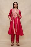 Gulabo by Abu Sandeep_Pink 100% Pure Chanderi Silk Embroidered Gota Notched Gathered Kurta  _Online_at_Aza_Fashions