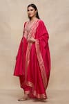 Shop_Gulabo by Abu Sandeep_Pink 100% Pure Chanderi Silk Embroidered Gota Notched Gathered Kurta  _Online_at_Aza_Fashions