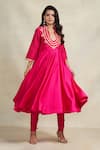 Buy_Gulabo by Abu Sandeep_Pink Chanderi Embroidered Gota Notched Anarkali  _at_Aza_Fashions