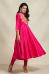 Gulabo by Abu Sandeep_Pink Chanderi Embroidered Gota Notched Anarkali  _Online_at_Aza_Fashions