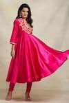 Buy_Gulabo by Abu Sandeep_Pink Chanderi Embroidered Gota Notched Anarkali  _Online_at_Aza_Fashions