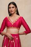 Buy_Gulabo By Abu Sandeep_Pink Chanderi Embroidered Gota V Neck Border Blouse _at_Aza_Fashions