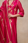 Gulabo by Abu Sandeep_Pink 100% Pure Chanderi Silk Embroidered Gota Dupatta  _Online_at_Aza_Fashions