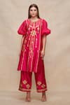 Buy_Gulabo by Abu Sandeep_Pink Chanderi Embroidered Gota Round Kurta  _at_Aza_Fashions