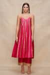 Buy_Gulabo by Abu Sandeep_Pink Chanderi Embroidered Gota V Neck Stripe Slip Dress  _at_Aza_Fashions