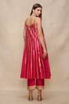 Shop_Gulabo by Abu Sandeep_Pink Chanderi Embroidered Gota V Neck Stripe Slip Dress  _at_Aza_Fashions