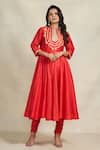 Buy_Gulabo By Abu Sandeep_Red Chanderi Embroidered Gota Mandarin Collar Work Anarkali  _at_Aza_Fashions