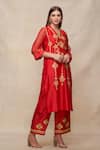 Shop_Gulabo by Abu Sandeep_Red Chanderi Embroidered Gota Work Kurta  _Online_at_Aza_Fashions