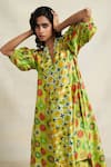 Buy_Gulabo by Abu Sandeep_Green Chanderi Printed Botanic V Neck A-line Tunic  _Online_at_Aza_Fashions