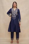 Buy_Gulabo by Abu Sandeep_Blue 100% Pure Chanderi Silk Embellished Gota Notched Tunic  _at_Aza_Fashions