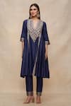 Buy_Gulabo by Abu Sandeep_Blue 100% Pure Chanderi Silk Embellished Gota Notched Gathered Kurta  _at_Aza_Fashions