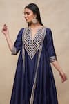 Gulabo by Abu Sandeep_Blue 100% Pure Chanderi Silk Embellished Gota Notched Gathered Kurta  _Online_at_Aza_Fashions