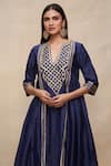 Buy_Gulabo by Abu Sandeep_Blue 100% Pure Chanderi Silk Embellished Gota Notched Gathered Kurta  _Online_at_Aza_Fashions