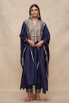 Buy_Gulabo by Abu Sandeep_Blue 100% Pure Chanderi Silk Embellished Gota Band V Kaftan  _Online_at_Aza_Fashions