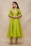 Buy_Gulabo by Abu Sandeep_Green Chanderi Plain Gathered Churidar  _at_Aza_Fashions