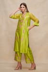 Buy_Gulabo by Abu Sandeep_Green Chanderi Embellished Gota V Neck Kurta  _at_Aza_Fashions