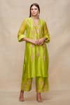 Gulabo by Abu Sandeep_Green Chanderi Embellished Gota V Neck Kurta  _Online_at_Aza_Fashions