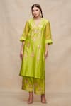 Buy_Gulabo by Abu Sandeep_Green Chanderi Embellished Gota V Neck Kurta  _Online_at_Aza_Fashions