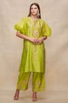 Buy_Gulabo by Abu Sandeep_Green Chanderi Embellished Gota Round Puff Sleeve Kurta  _at_Aza_Fashions