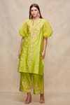 Gulabo by Abu Sandeep_Green Chanderi Embellished Gota Round Puff Sleeve Kurta  _Online_at_Aza_Fashions