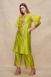 Buy_Gulabo by Abu Sandeep_Green Chanderi Embellished Gota Round Puff Sleeve Kurta  _Online_at_Aza_Fashions