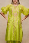 Shop_Gulabo by Abu Sandeep_Green Chanderi Embellished Gota Round Puff Sleeve Kurta  _Online_at_Aza_Fashions