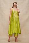 Buy_Gulabo by Abu Sandeep_Green Chanderi Embellished Gota V Neck Slip Dress  _at_Aza_Fashions