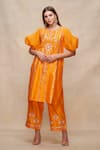 Buy_Gulabo by Abu Sandeep_Yellow Chanderi Embellished Gota Round Puff Sleeve Kurta  _at_Aza_Fashions