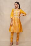 Buy_Gulabo by Abu Sandeep_Yellow Chanderi Embellished Gota Round Pintucked Tunic  _at_Aza_Fashions