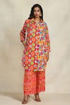 Buy_Gulabo by Abu Sandeep_Red Linen Digital Printed Botanic Pant  _at_Aza_Fashions