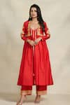 Gulabo by Abu Sandeep_Red Chanderi Embellished Gota Work Gathered Open Coat  _Online_at_Aza_Fashions