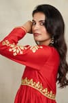 Gulabo by Abu Sandeep_Red Chanderi Embellished Gota Work Gathered Open Coat  _at_Aza_Fashions