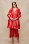 Buy_Gulabo by Abu Sandeep_Red Chanderi Embellished Gota V Neck Pintucked Kurta  _at_Aza_Fashions