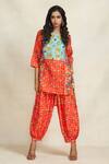 Buy_Gulabo By Abu Sandeep_Red Chanderi Digital Printed Botanic Afghani Salwar  _at_Aza_Fashions