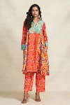 Buy_Gulabo by Abu Sandeep_Red Chanderi Printed Notched Yara Tunic  _at_Aza_Fashions