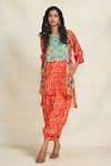 Gulabo by Abu Sandeep_Red Chanderi Printed Botanical Round Yara High Low Tunic  _Online_at_Aza_Fashions