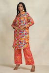 Buy_Gulabo by Abu Sandeep_Red Linen Printed Botanical Yara Sequin Embroidered Long Shirt  _Online_at_Aza_Fashions