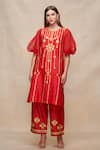 Buy_Gulabo by Abu Sandeep_Red Chanderi Embroidered Gota Round Kurta  _at_Aza_Fashions