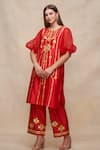 Gulabo by Abu Sandeep_Red Chanderi Embroidered Gota Round Kurta  _Online_at_Aza_Fashions