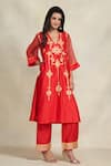 Buy_Gulabo by Abu Sandeep_Red Chanderi Embroidered Gota Straight Pant  _at_Aza_Fashions