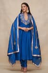 Gulabo by Abu Sandeep_Blue Chanderi Embroidered Gota Notched Anarkali  _at_Aza_Fashions