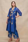 Buy_Gulabo by Abu Sandeep_Blue Chanderi Embroidered Gota V Neck Straight Kurta  _at_Aza_Fashions